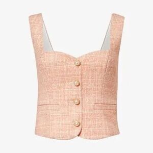 REFORMATION Amora Tweed-Textured Woven Top {$171} Pink Cream Pearl Buttons 10